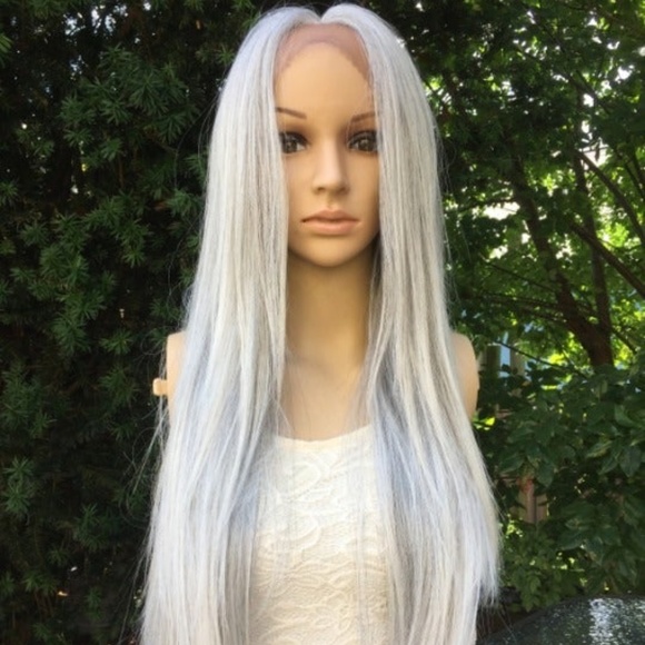 white and gray lace front wig main image 4
